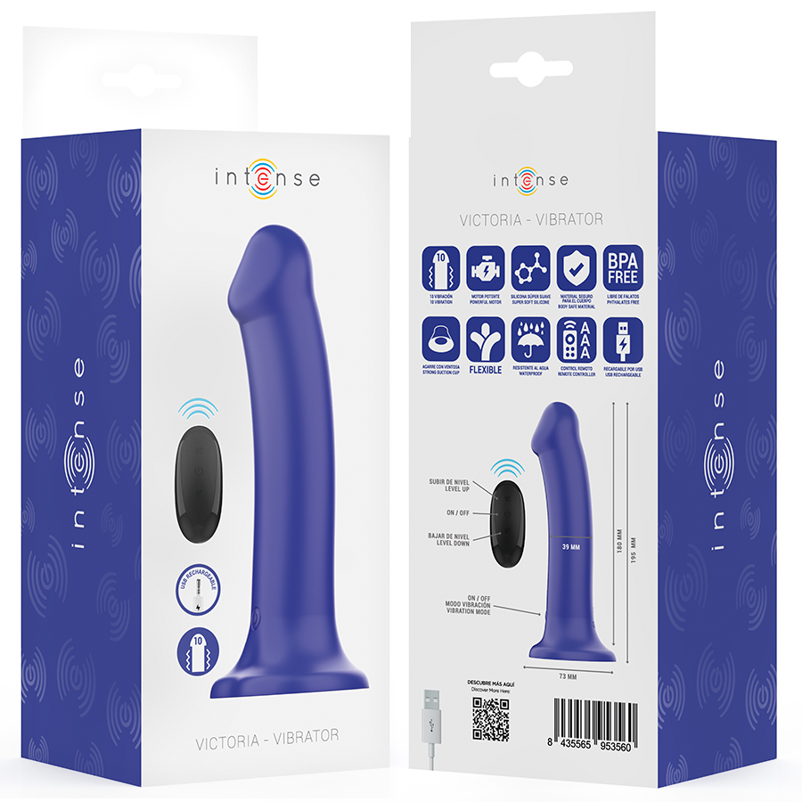 VIBRATEUR INTENSE VICTORIA AVEC VENTOUSE, 10 MODES DE VIBRATIONS, BLEU FONCÉ, TÉLÉCOMMANDE