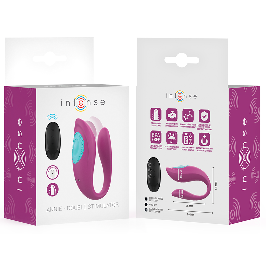 INTENSE - VIBRATEUR ET STIMULATEUR ANNIE EN FORME DE U AVEC TÉLÉCOMMANDE VIOLETTE