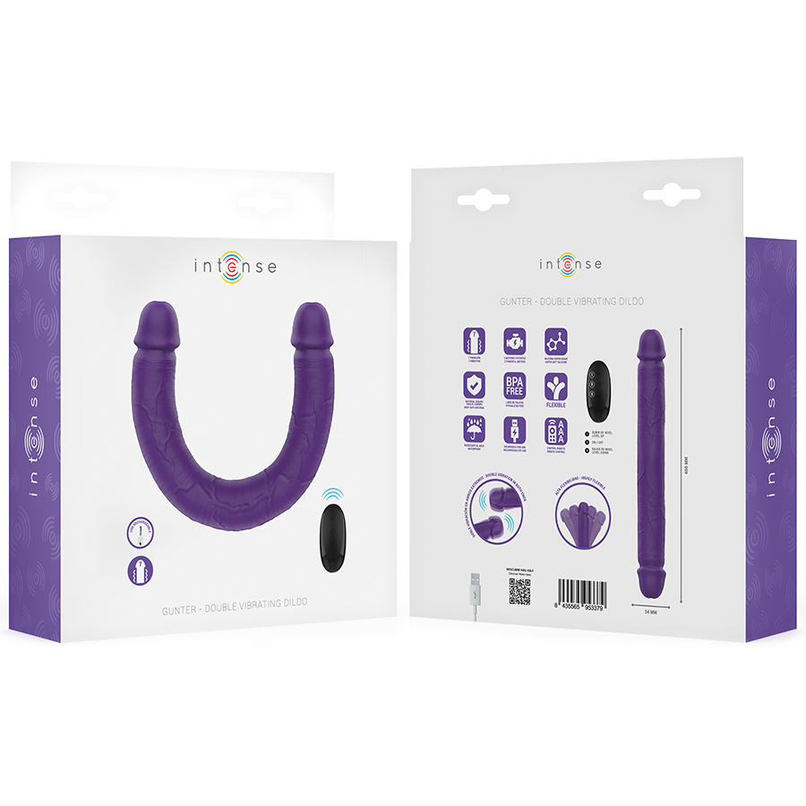 INTENSE - GUNTER DOUBLE DILDO VIBRATOR 40 CM PURPLE REMOTE CONTROL