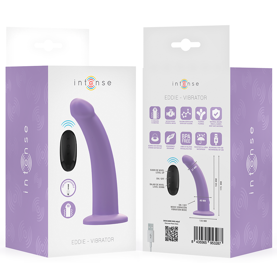 VIBRATEUR INTENSE EDDIE 17,5 CM 10 VIBRATIONS TÉLÉCOMMANDE VIOLETTE