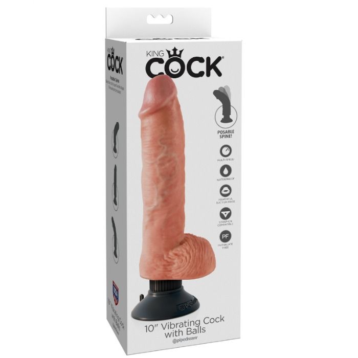 KING COCK - GODEMICHET VIBRANT AVEC TESTICULES 25,5 CM COULEUR NATURELLE