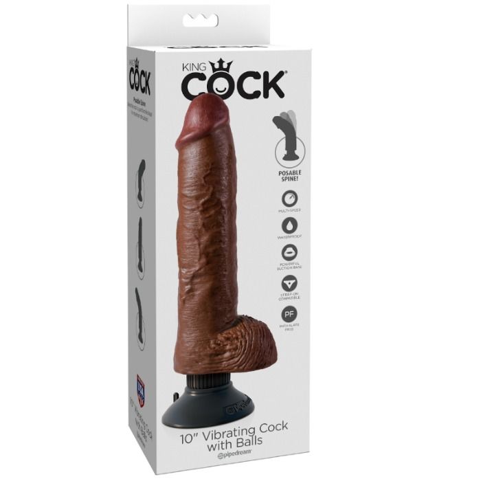 KING COCK - Gode vibrant marron de 25,5 cm avec testicules