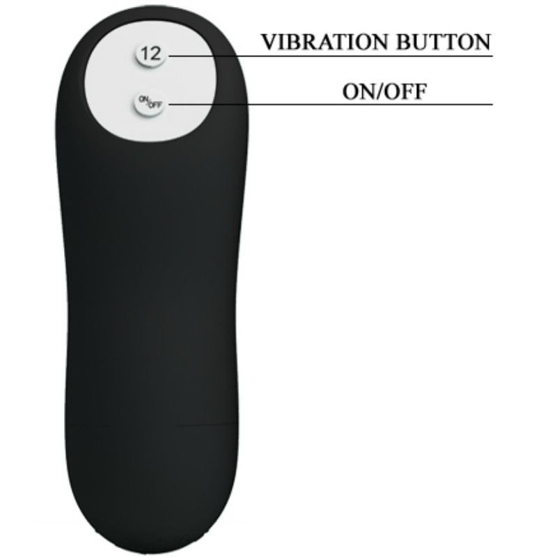 PRETTY LOVE - PENIS-SHAPED SILICONE BUTTER PLUG WITH 12 VIBRATION MODES, BLACK