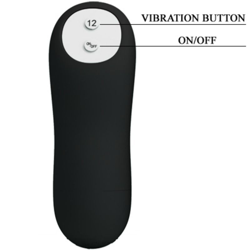 PRETTY LOVE - EXTRA STIMULATION SILICONE BUTTER PLUG WITH 12 VIBRATION MODES, BLACK
