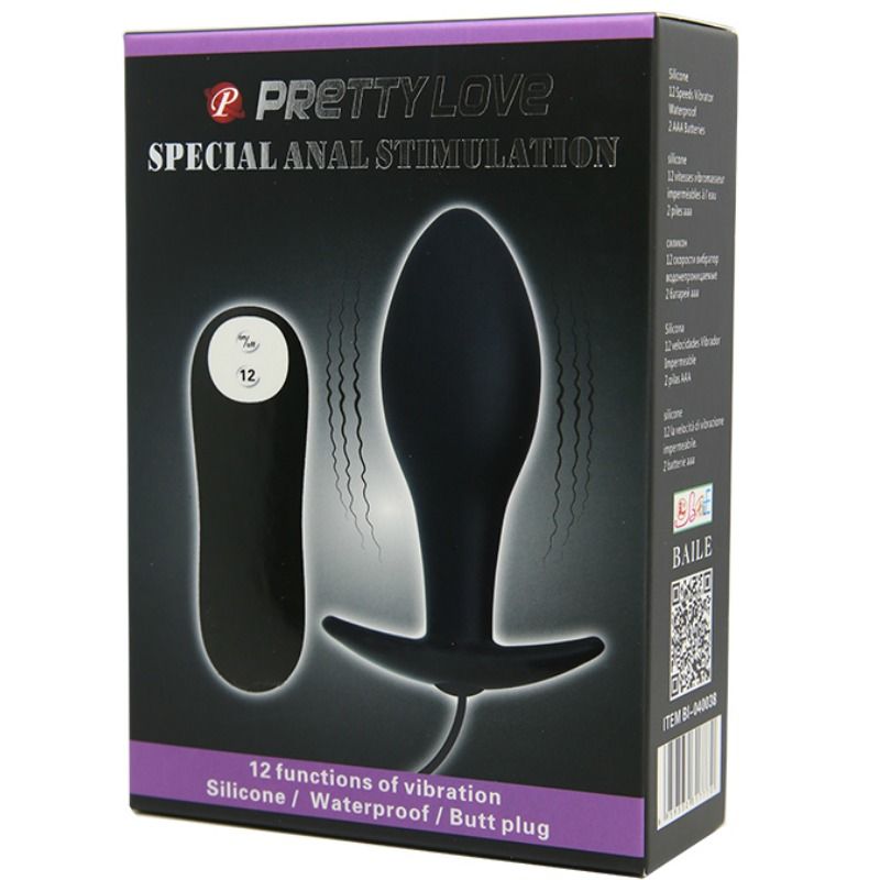 PRETTY LOVE - ANCHOR SILICONE BUTTER PLUG 12 VIBRATION MODES BLACK