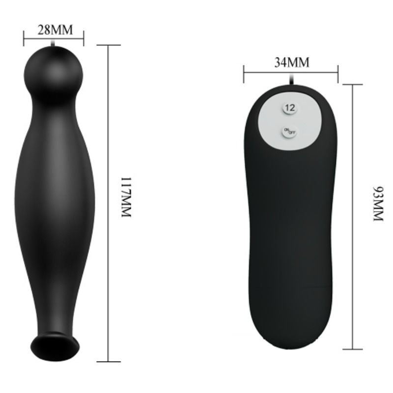 PRETTY LOVE - SILICONE BUTT PLUG 12 VIBRATION MODES BLACK