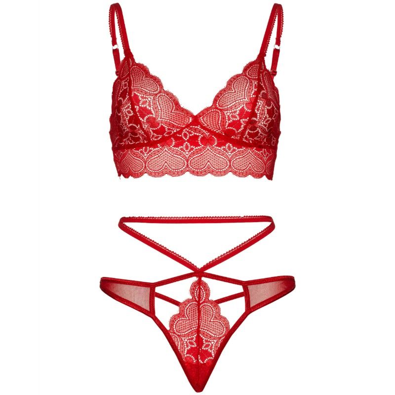 LEG AVENUE - 2-PIECE LACE BRALETTE AND THONG SET M/L