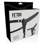 FETISH SUBMISSIVE HARNESS - 15 CM BLACK SILICONE VIBRATOR