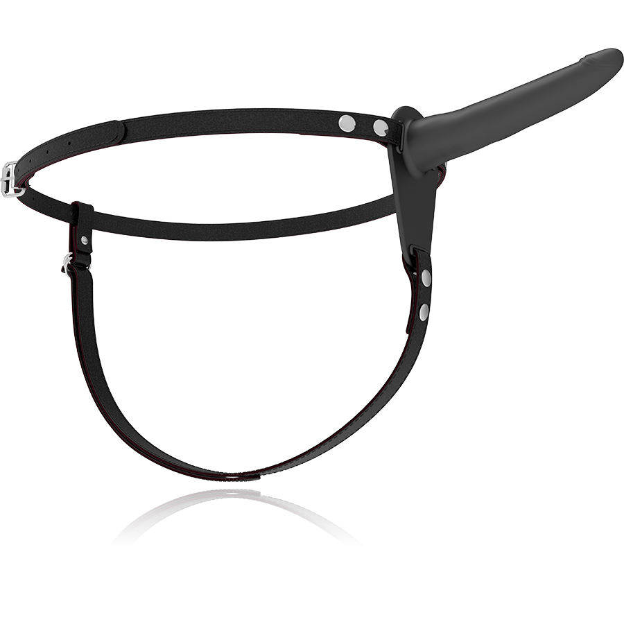 FETISH SUBMISSIVE HARNESS - 15 CM BLACK SILICONE VIBRATOR