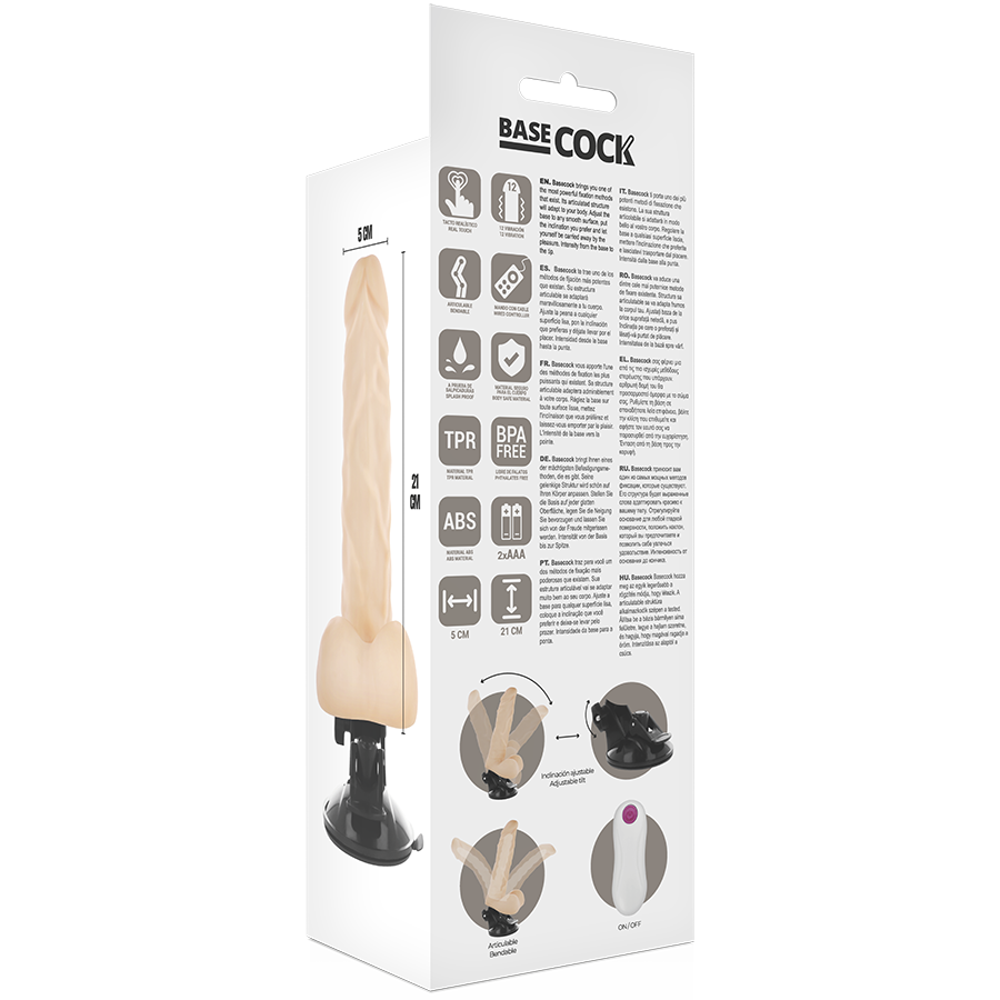 BASECOCK - NATURAL REMOTE CONTROL ARTICULATING VIBRATOR 21 CM -OR- 5 CM