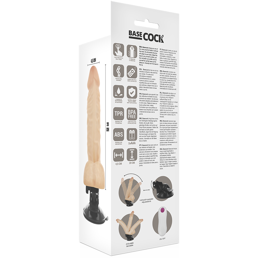 BASECOCK - ARTICULATING VIBRATOR WITH REMOTE CONTROL, NATURAL 20 CM -OR- 4.5 CM