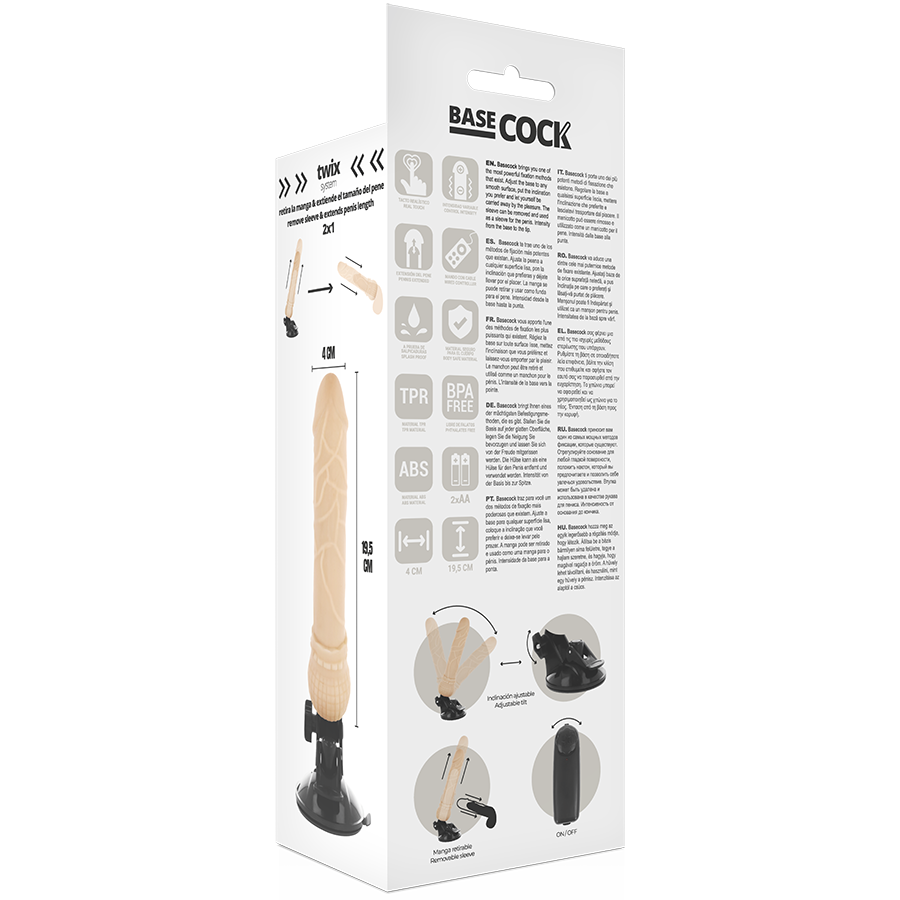 BASECOCK - REALISTIC NATURAL REMOTE CONTROL VIBRATOR 19.5 CM -O- 4 CM