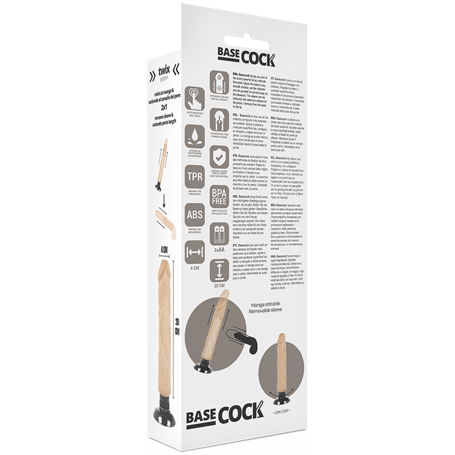 BASECOCK - REALISTIC 2-IN-1 NATURAL VIBRATOR 20 CM -OR- 4 CM