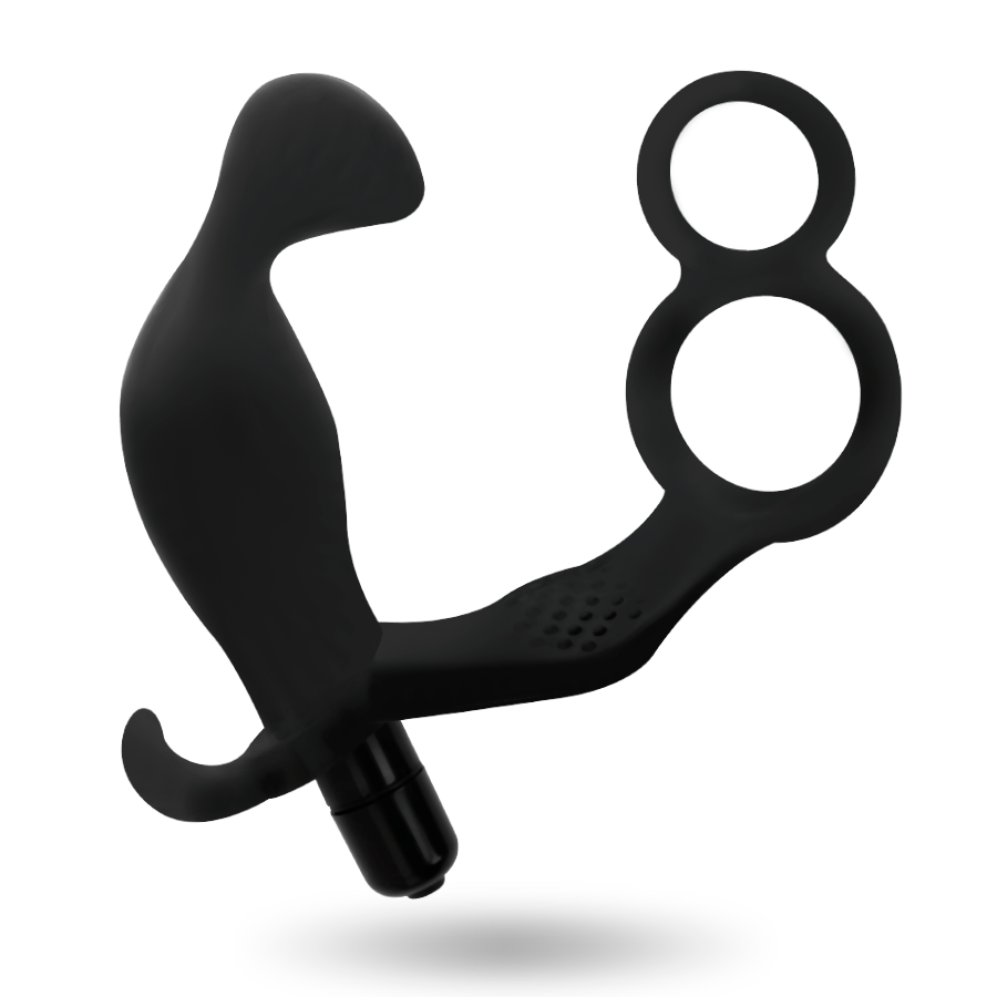 ADDICTED TOYS - PLUG NOIR À DOUBLE ANNEAU POUR PÉNIS ET TESTICULES