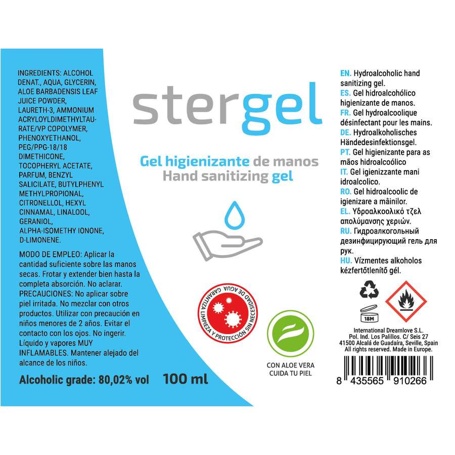 STERGEL - HYDROALCOHOLIC HAND SANITIZING GEL WITH ALOE VERA 100ML 