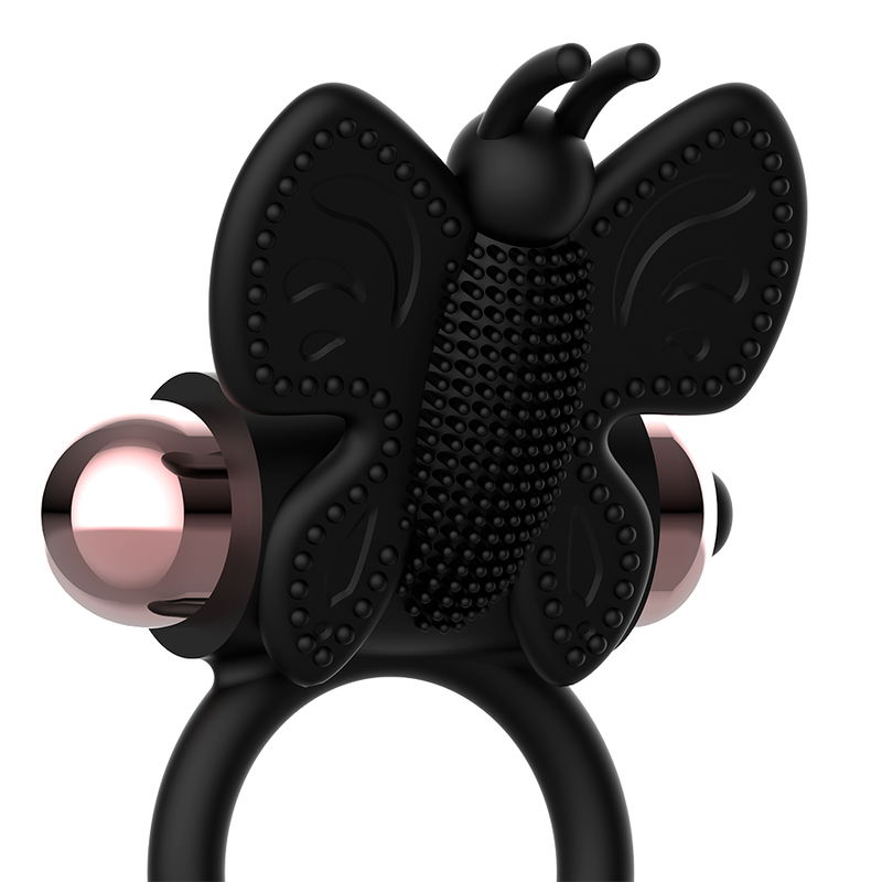 COQUETTE CHIC DESIRE - BLACK/GOLD BUTTERFLY COCK RING WITH VIBRATOR