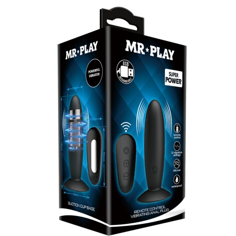 MR PLAY - BLACK REMOTE CONTROL VIBRATING BUTTON PLUG