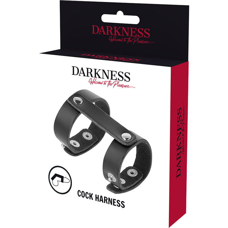 DARKNESS - ANNEAUX DE PÉNIS ET DE TESTICULES EN CUIR RÉGLABLES