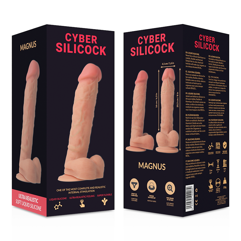 CYBER SILICOCK - PÉNIS À STRAP-ON MAGNUS EN SILICONE LIQUIDE AVEC 3 ANNEAUX OFFERTS 20,5 CM -O- 4,1 CM