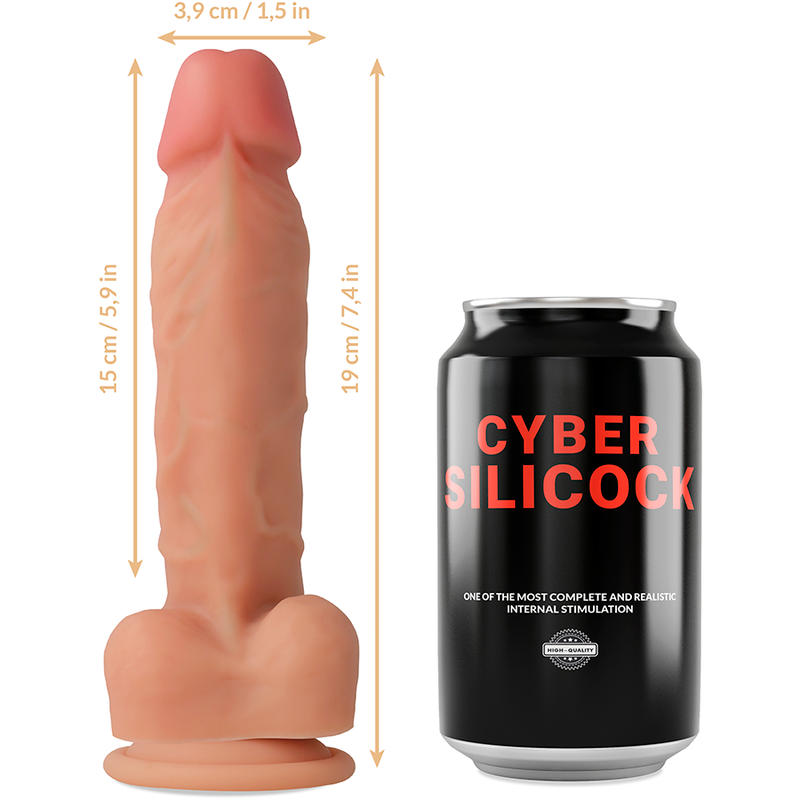 CYBER SILICOCK - OLIVER PÉNIS À SÉCURITÉ EN SILICONE LIQUIDE AVEC 3 ANNEAUX OFFERTS 19 CM -O- 3,9 CM