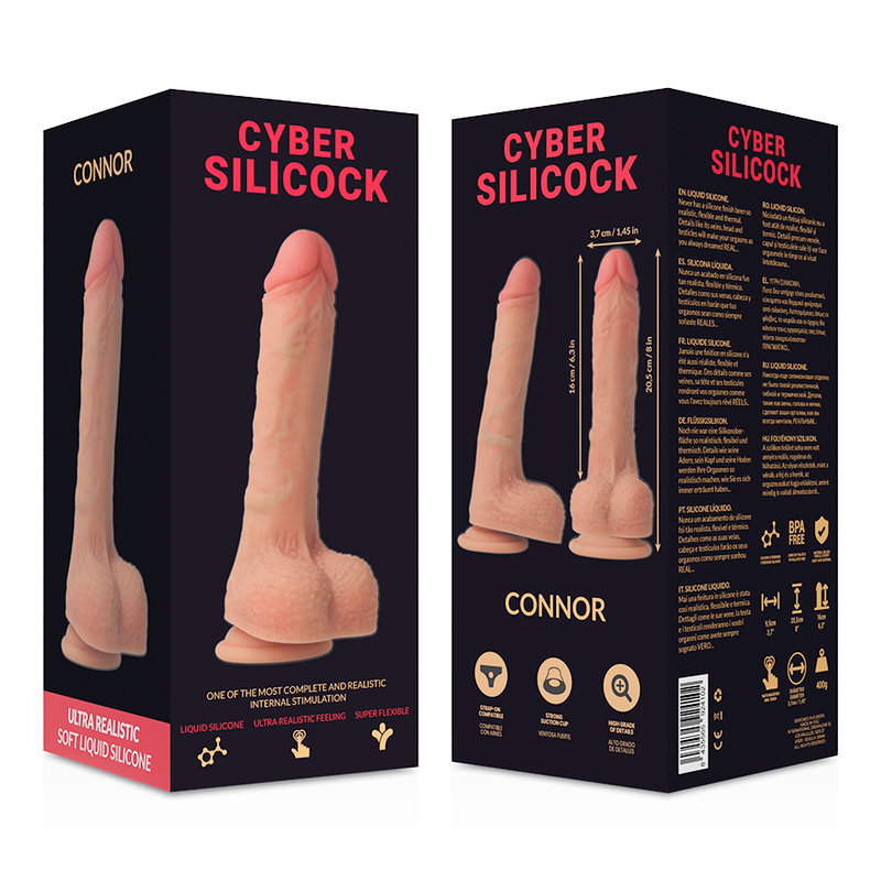 CYBER SILICOCK - CONNOR LIQUID SILICONE STRAP-ON WITH 3 FREE RINGS 20.5 CM -O- 3.7 CM