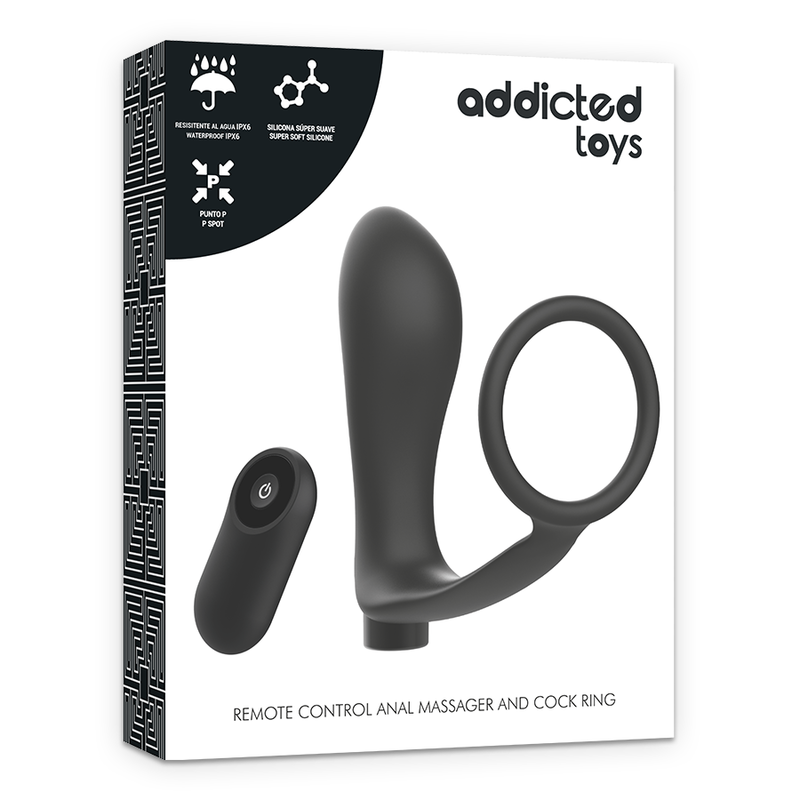 ADDICTED TOYS - REMOTE CONTROL COCK RING RECHARGEABLE BLACK BUTT PLUG
