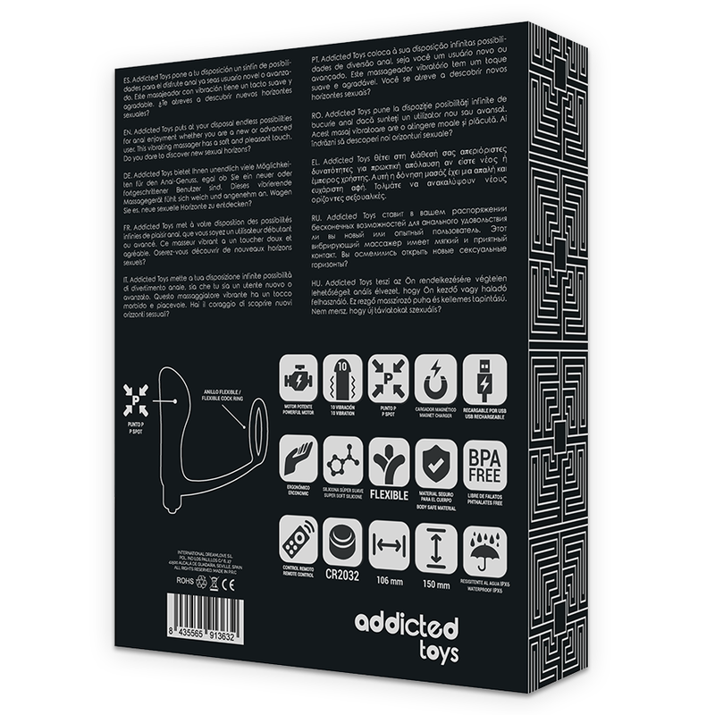 ADDICTED TOYS - REMOTE CONTROL COCK RING RECHARGEABLE BLACK BUTT PLUG